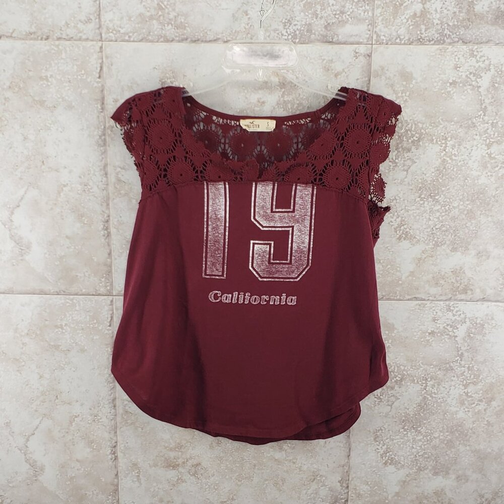 California Hollister Crochet Lace Screen Print Sleeveless Shirt Tank Size S